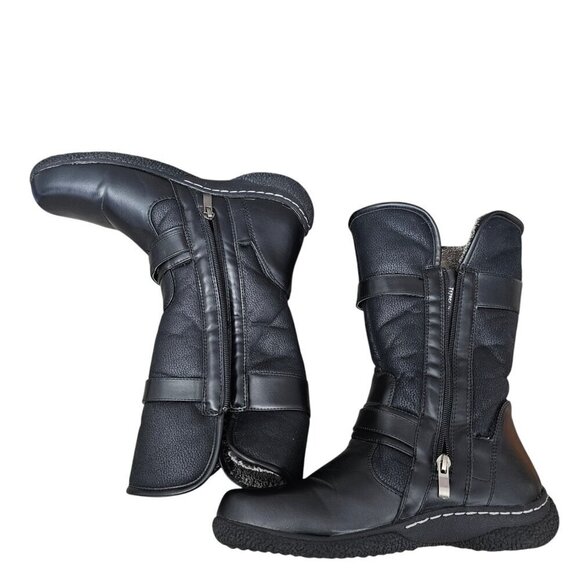 Wanderlust Gabi 2 Waterproof Moto Buckle Sherpa Black Mid Boot - Picture 8 of 14